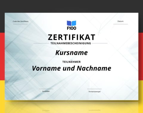 Zertifikatsvorlage f100 Online-Kurse auf Deutsch
