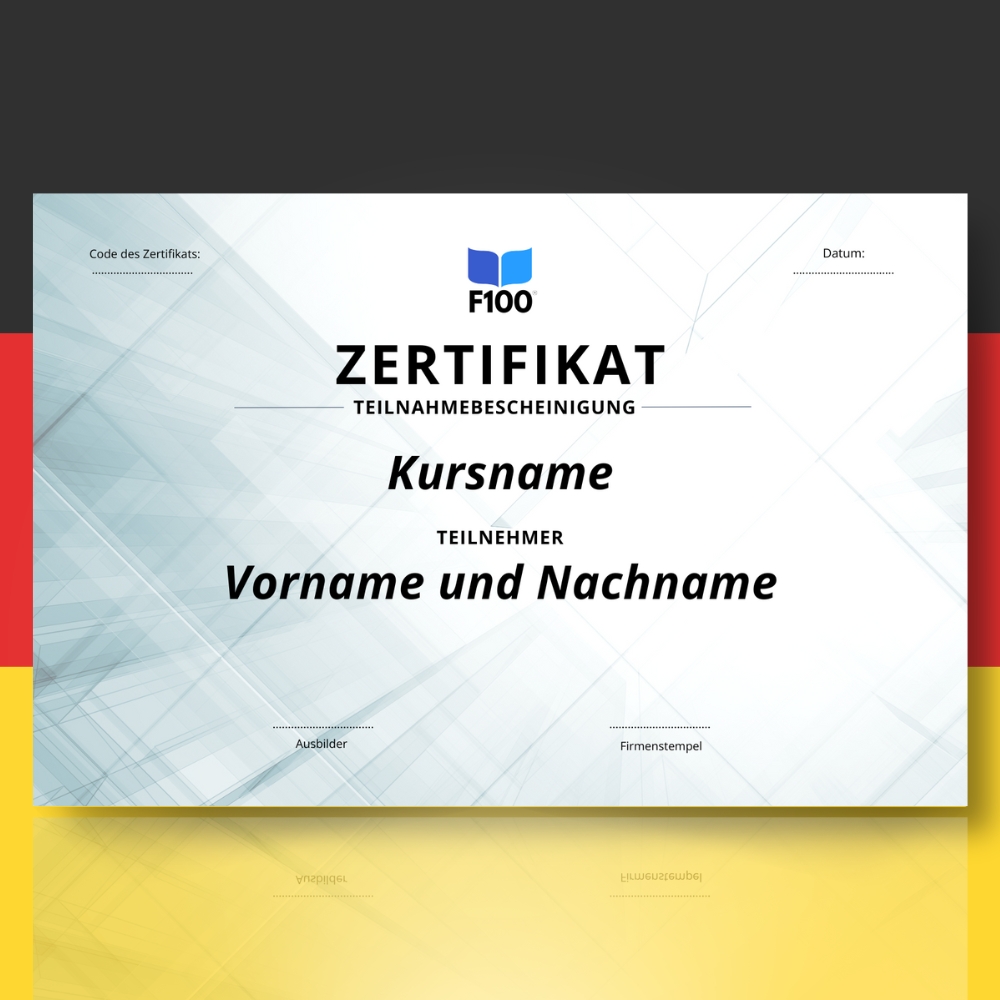 Zertifikatsvorlage f100 Online-Kurse auf Deutsch