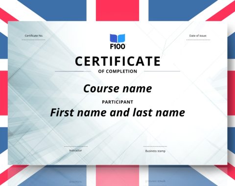 Zertifikatsvorlage f100 Online-Kurse auf Englisch