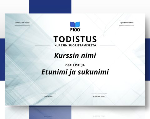 Zertifikatsvorlage f100 Online-Kurse auf Finnisch