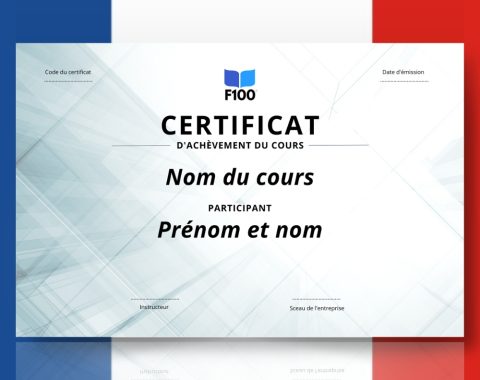 Zertifikatsvorlage f100 Online-Kurse auf Französisch
