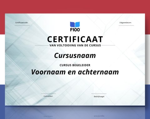 Zertifikatsvorlage f100 Online-Kurse auf Niederländisch