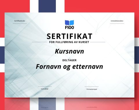 Zertifikatsvorlage f100 Online-Kurse auf Norwegisch