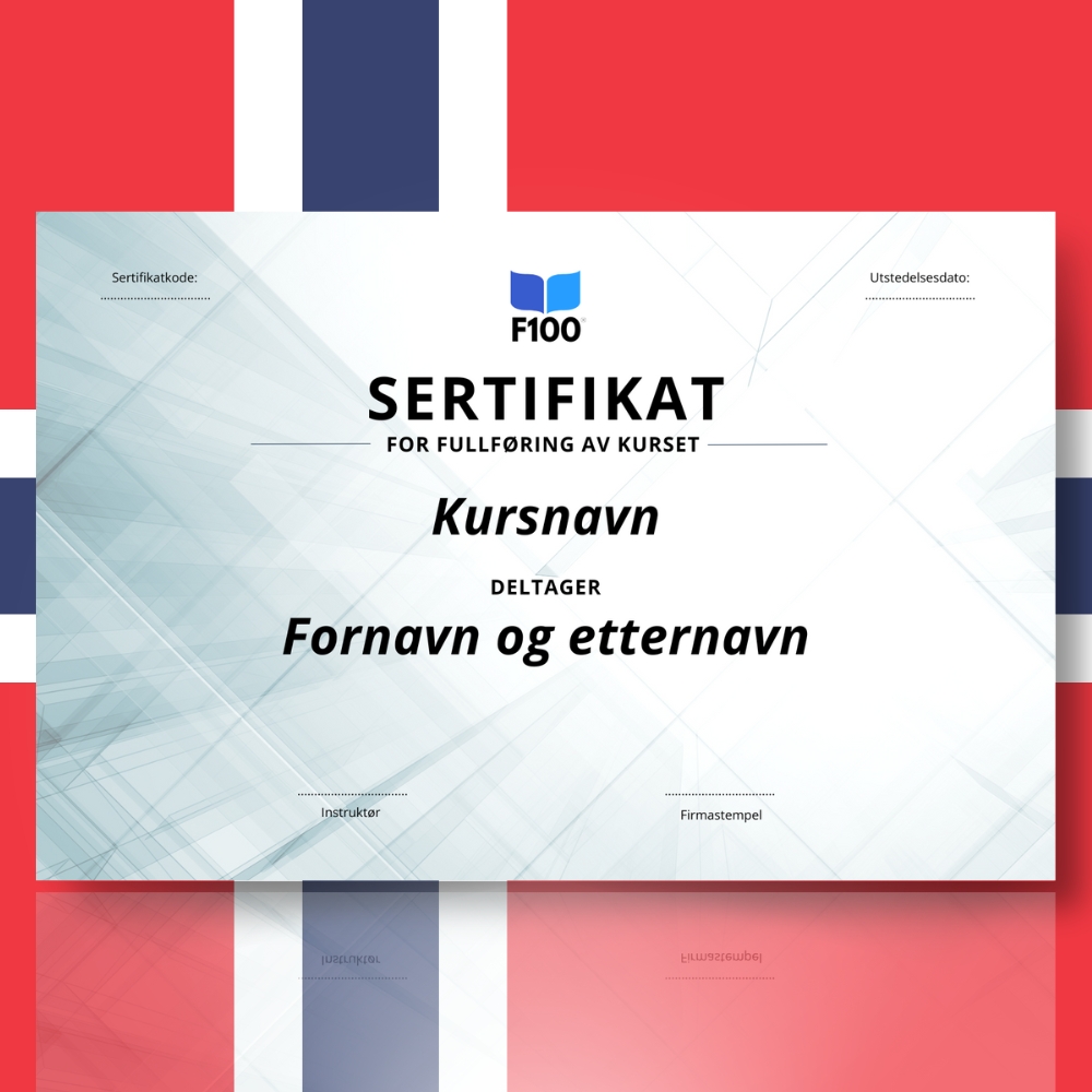 Zertifikatsvorlage f100 Online-Kurse auf Norwegisch
