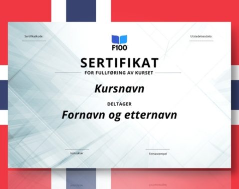 Zertifikatsvorlage f100 Online-Kurse auf Norwegisch_s