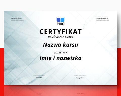 Zertifikatsvorlage f100 Online-Kurse auf Polnisch
