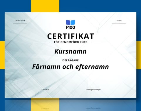 Zertifikatsvorlage f100 Online-Kurse auf Schwedisch