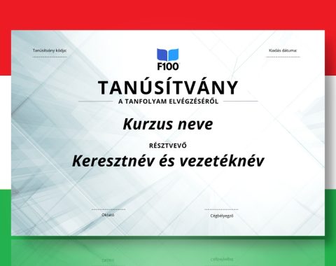 Zertifikatsvorlage f100 Online-Kurse auf Ungarisch