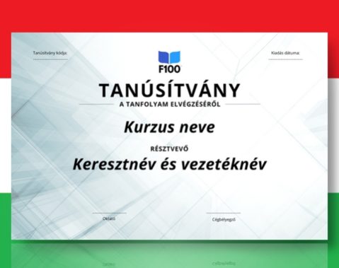 Zertifikatsvorlage f100 Online-Kurse auf Ungarisch_s